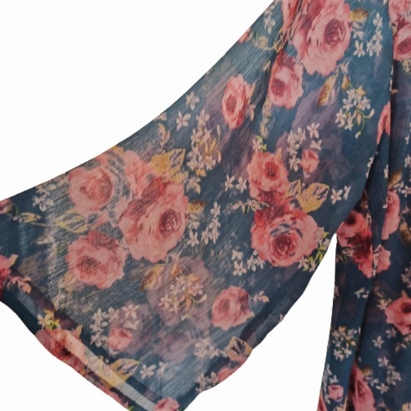 Decree Sheer Floral Peasant Blouse - Picture 4 of 8